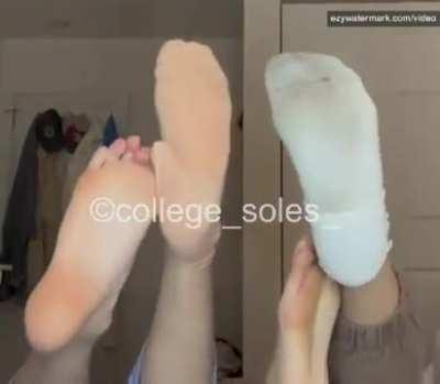 College girl #9 and her friend take socks off @college_soles_