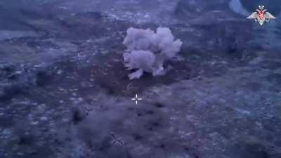 Footage claimed to show Russian artillery hitting a Ukrainian ammo depot belonging to the 10th Mountain Assault Brigade 