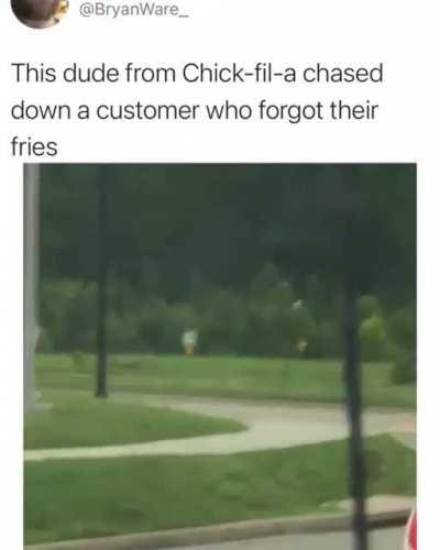 Chick-fil-a employee chased a car who forgot their fries