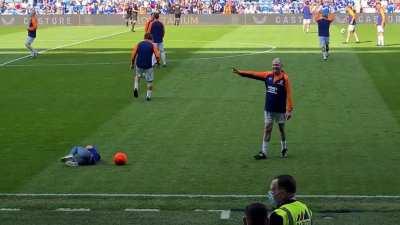 Gazza in rare form at the Rangers Legends game