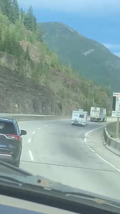 Just another day on the Highway thru Hell. I give you a drunk idiot in an RV.