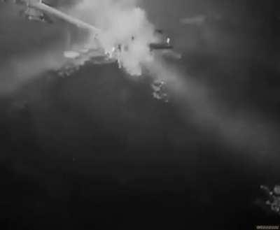 Nose cam footage of a gun run on a German tanker by two DH.98 Mosquito’s. Port Sandhamn, Norway, 23 March 1945. [WW2]