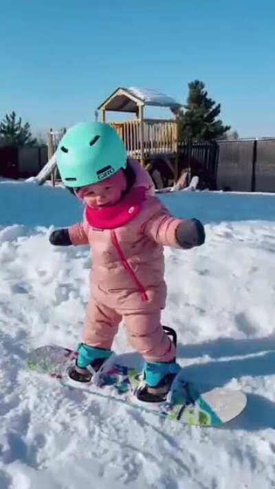 18 Month Old Little Girl From Montreal Started Snowboarding When Her Dad Rented A Board Over Christmas... After 45 Minutes A Day This Is Her Now