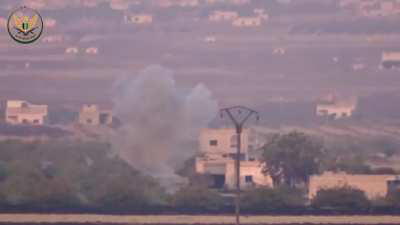 NLF ATGM strike on a large gathering of pro-Gov fighters, purported to be Hezbollah - Tal Tarai, Idlib - 2019