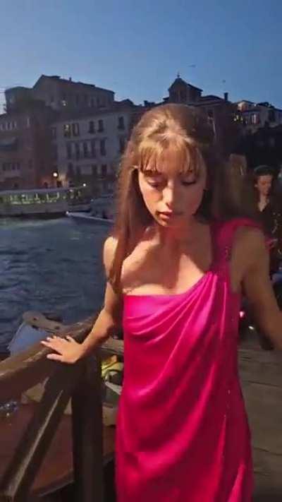 In a Pink dress at the Venice film Festival 