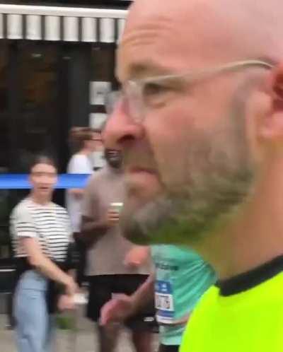 Israeli distance runner Moshe Lederfien ran today's NYC marathon with a pineapple on his head