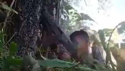 Myanmar junta soldier's gun jams and started fumbling in the middle of a firefight