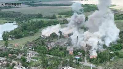 Ukrainian strikes on Russian occupied buildings in Hlyboke, Kharkiv Oblast. June 2024