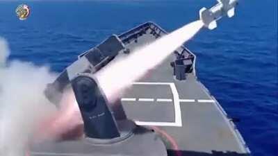 Egyptian Navy exercise shooting multiple Harpoon anti-ship missiles and sinking target ship.