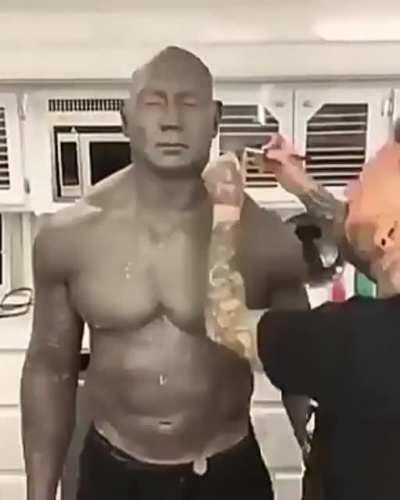 Dave Bautista getting his Drax makeup on