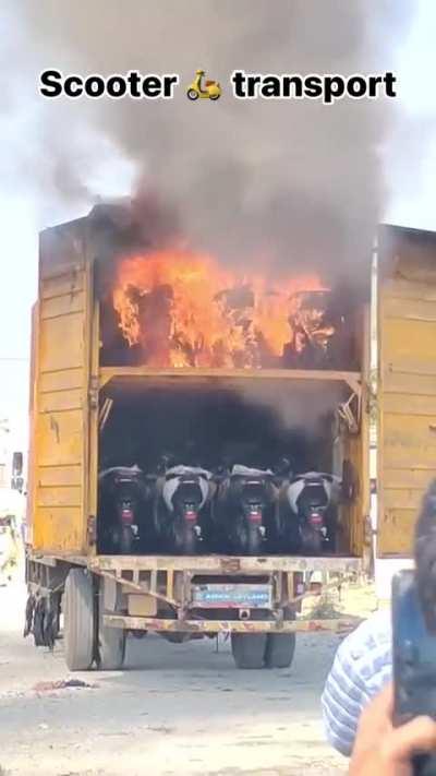 Ather electric scooters catch fire while in transport truck