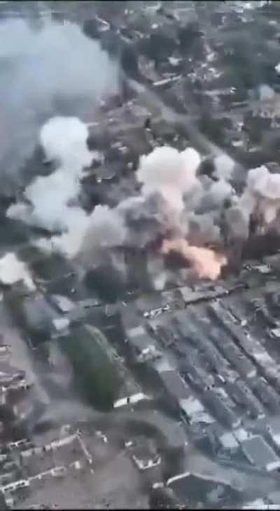4 Ukrainian strikes on a Russian occupied building in Vovchansk. Late May 2024 (at 50.2924, 36.9341)