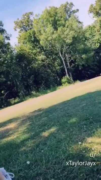 Chilling at the park in a micro bikini and guys kept looking over so I had a little touch [GIF]