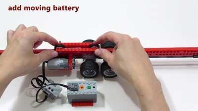 A Lego car crossing larger and larger gaps