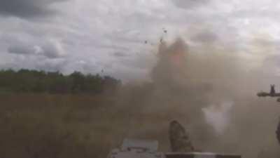 Ukrainian tank sends Russian BMP turret flying close range during the battles for Kherson.