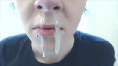 Cute Girl Blows Thick and Creamy Globs Of Mucus