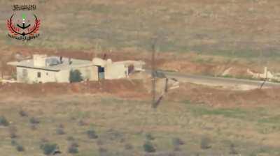 FSA 1st Coastal BGM-71 TOW team targets an SAA tank peeking out from cover - Sheikh Sindian Checkpoint, Latakia - 11/7/2014