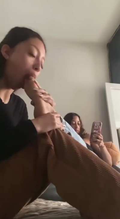 Sucking her foot while she’s on her cell phone 😳