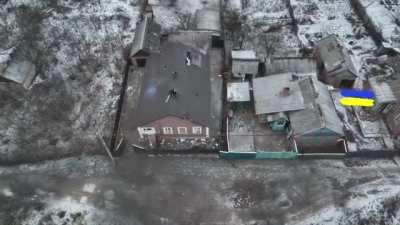 Russians surrounded the Ukrainian soldier. Aerial reconnaissance of the 204th TD battalion of the 241st TD brigade. Silikatnaya str, Bakhmut, Donetsk Oblast, Ukraine