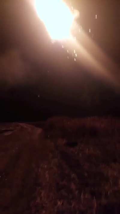 Ukrainian soldiers from the 17th Poltava Brigade of the National Guard shoot and destroy a Russian Geran (Shahed) kamikaze drone during the night. 