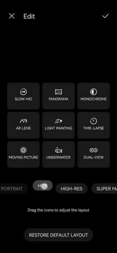 Camera Option Customisation in EMUI 12. I asked for this a while back and looks like either they listened or someone there thinks like me. Cannot move profile, video or photo though.