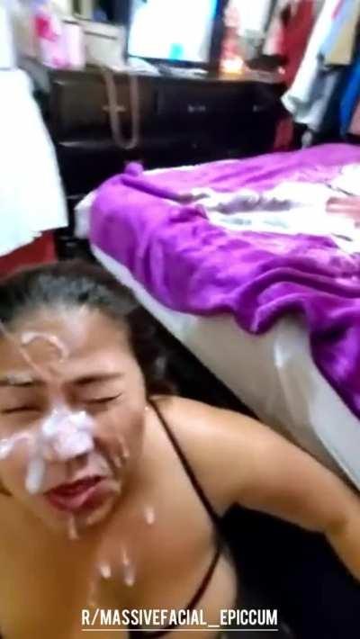 Thick Asian Facial - ðŸ”¥ Chubby Asian Mom Gets A Thick Cum Facial from her Step ...