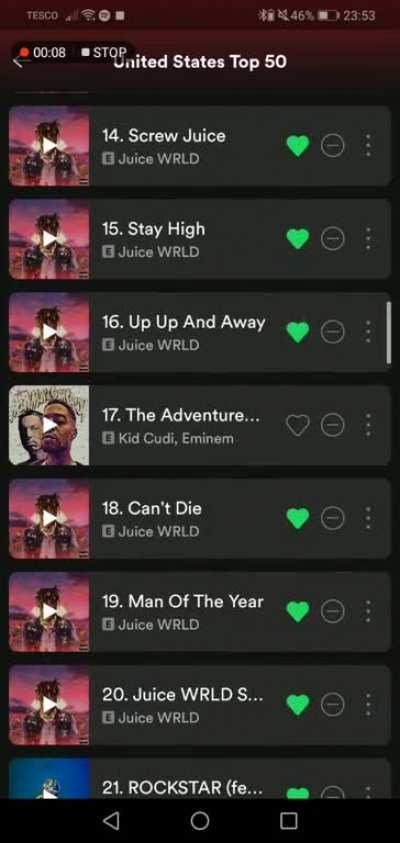 JUICE OCCUPIES HALF OF THE TOP 50 US SONGS ON SPOTIFY #LLJW #LENGENDSNEVERDIE 999 SHIT🖤🖤