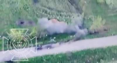 RU POV: UAF soldier on an ATV transporting wounded soldier, hits a mine and speeds off without his cargo. Kharkov region.