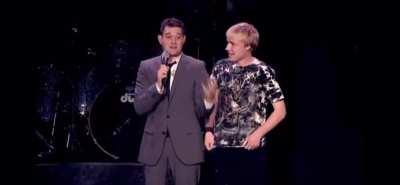 Michael Bublé often lets younger people on stage to sing, sometimes he gets a surprise