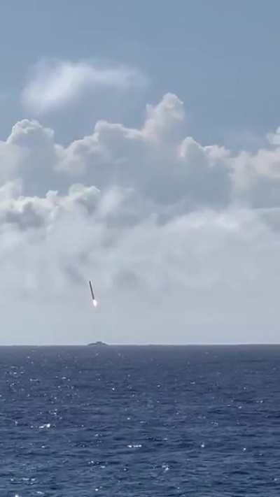 Recent drone ship booster landing viewed from SpaceX's recovery ship