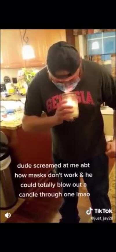 Anti-masker TikTok freakout 😂 ( dude tried to blow candle out through a mask)