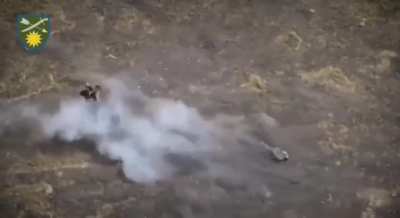 An unsuccessful attempt of a Russian soldier to dodge a Ukrainian FPV drone by throwing his rifle 