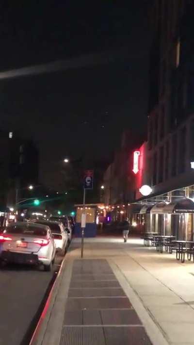 Three UFO/UAPs in triangular formation filmed flying over Williamsburg, Brooklyn 11.30pm this evening!