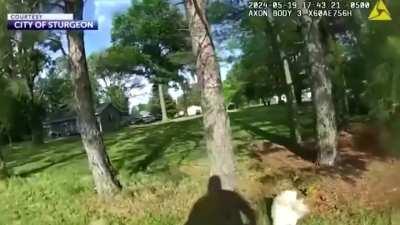 Missouri cop fatally shoots blind and deaf dog after it wandered onto neighbor's yard, city defends officer.