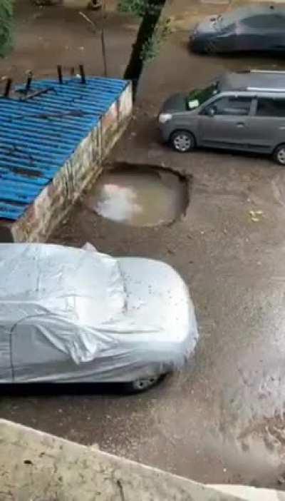 This parked car was bored and wanted to swim