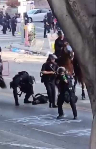 LAPD beat and trample a protester in LA
