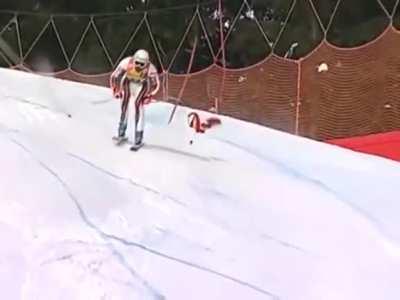 French skiier slams his cock and balls into a shalom gate