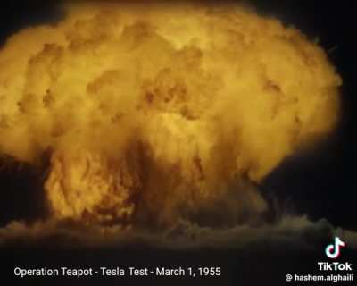 Nuclear test enhanced with AI video interpolation, up scaling and colorization. 