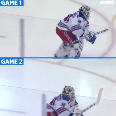 NHL goalie's pregame warm-up routine for 2 different games