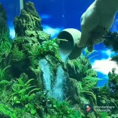 A waterfall under water