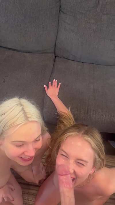 Cute blondes sharing a load together