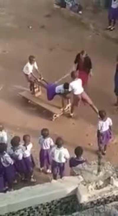 Nigerian School proprietor flogs children for breaking a drum