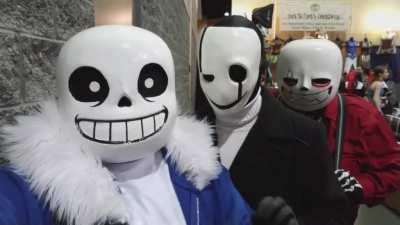 My friends and I in our homemade cosplays! I'm the normal Sans!