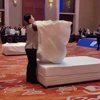 Bed making competition! Quite mesmerising