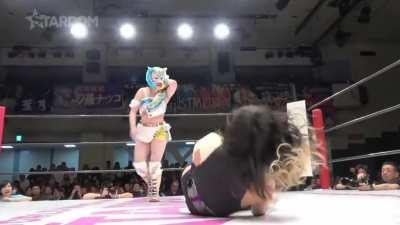 Sumire Natsu fails a bronco buster as the Starlight Kid gets out the way