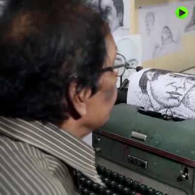 Indian man creates portraits on a typewriter