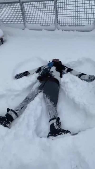 I'm doing it! What's this called? A snow angel!!!