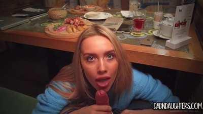 Daughter Swallows Dad’s Load at Dinner
