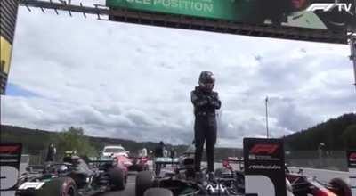 Lewis Hamilton paying respect after qualifying on pole #wakandaforever