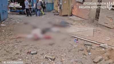 Kherson city under attack. The market and shopping center damaged in result of Russian shelling in morning of 1st October. Few people are died and heavy wounded. 